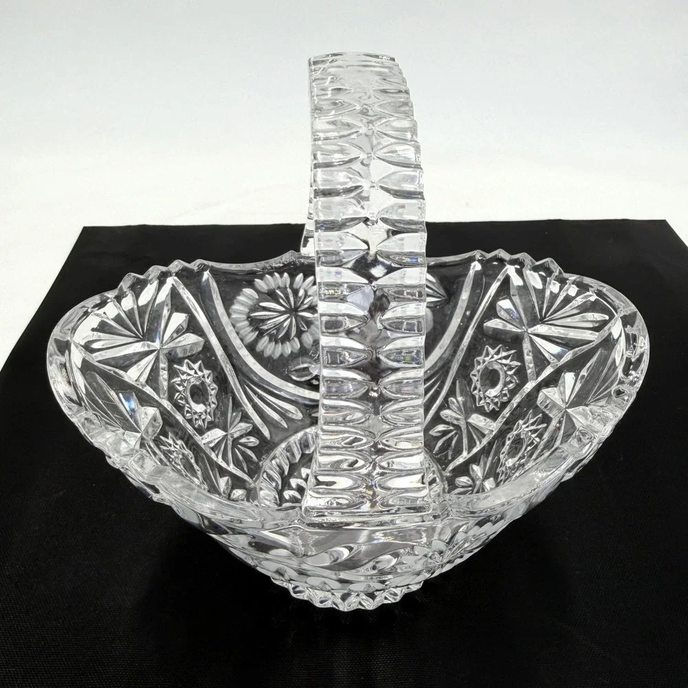 Cut Crystal Basket Vintage OS Clear Excellent Pinwheel Grapes Star